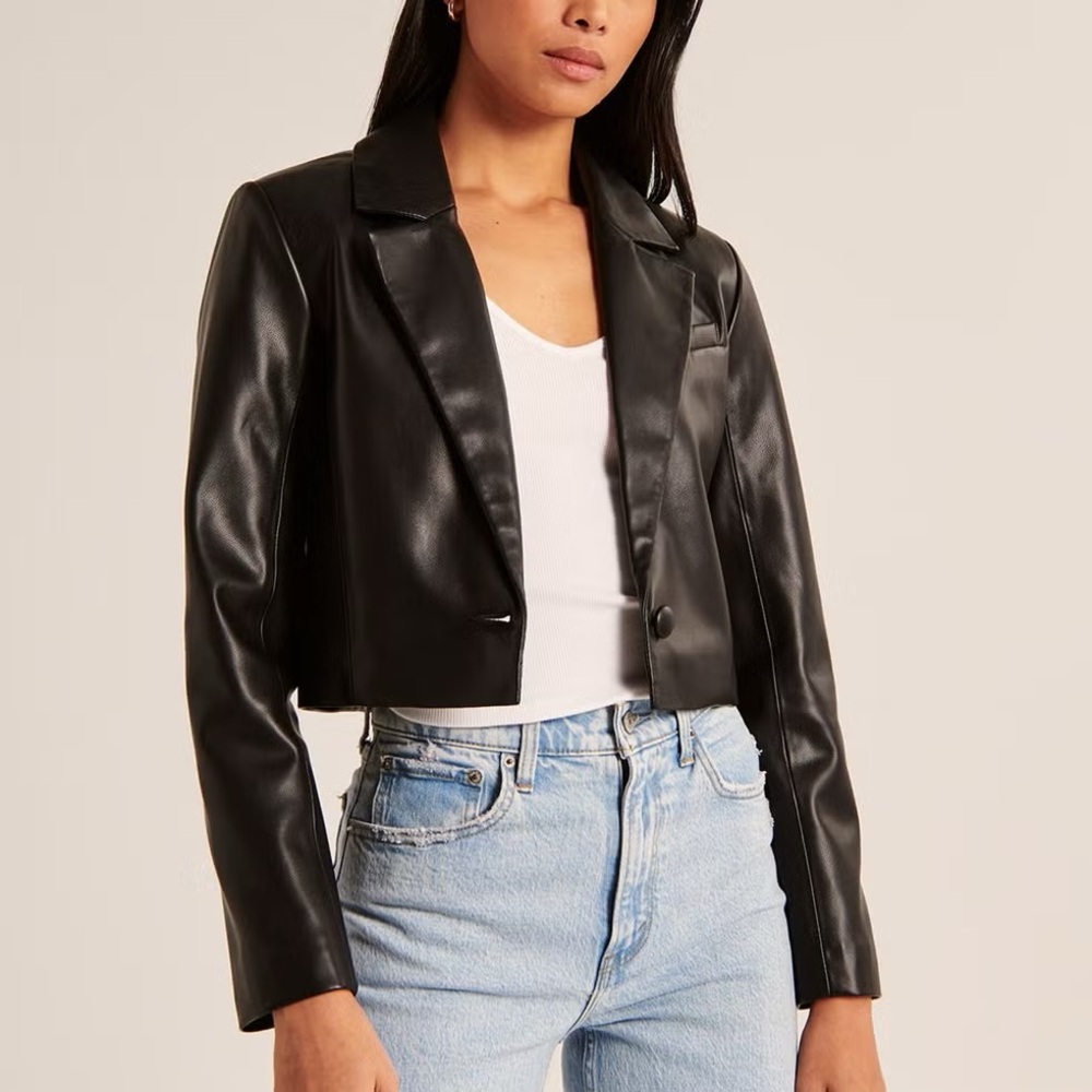 Abercrombie cropped faux leather blazer